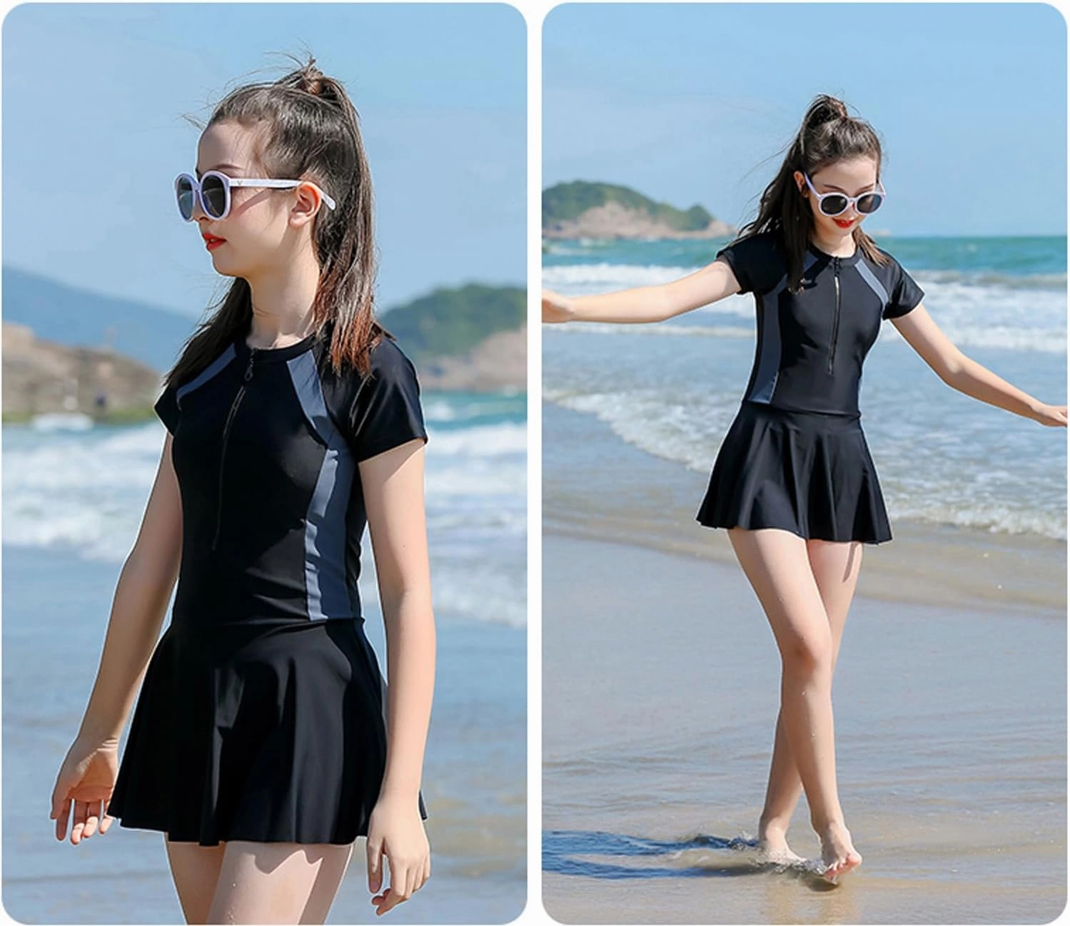KORADI Girls Swimsuits Rash Guard Swim Set Kids Two-Piece Bathing Suits Teen Swimwear Beach Shorts Sun Protection Swim Shirts