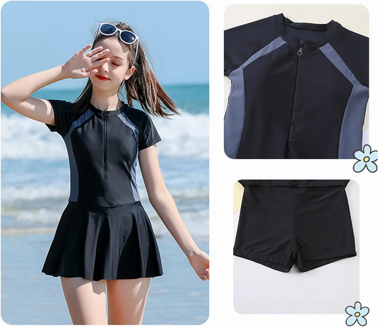 KORADI Girls Swimsuits Rash Guard Swim Set Kids Two-Piece Bathing Suits Teen Swimwear Beach Shorts Sun Protection Swim Shirts