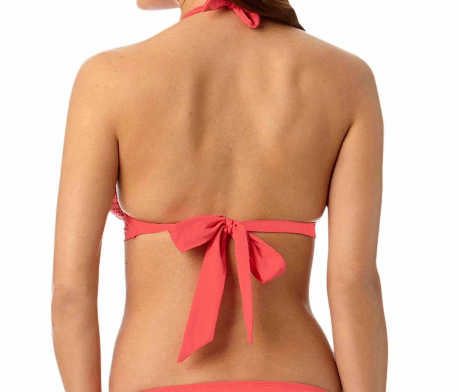Lace Crochet Banded Halter Bikini Bra In Watermelon