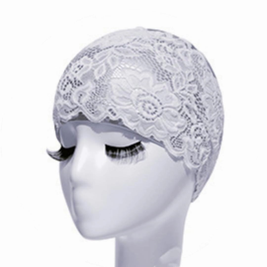 Lace Swim Cap Waterproof Vintage Bath Cap Silicone Elegant Turban Swim Hat Keep Girls Hair Dry Anti-Slip Elastic Floral Swim Wrap Women