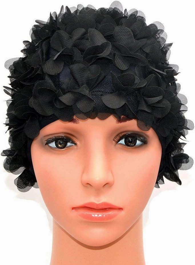 Lace Vintage Swim Cap Floral Petal Retro Style Bathing Caps for Women Rose