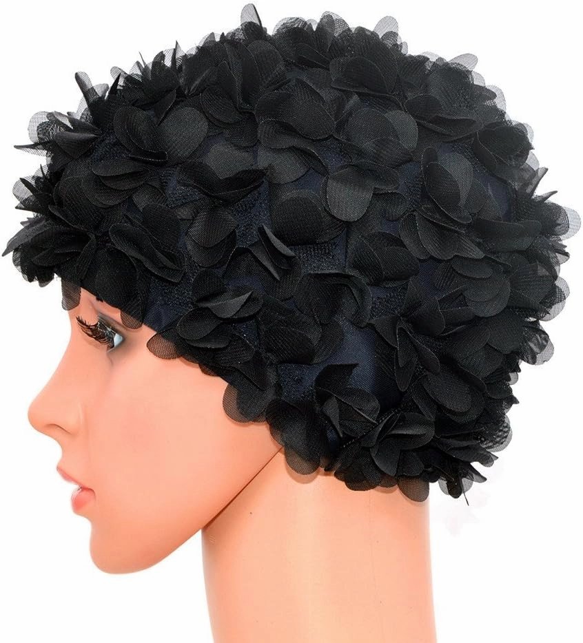 Lace Vintage Swim Cap Floral Petal Retro Style Bathing Caps for Women Rose