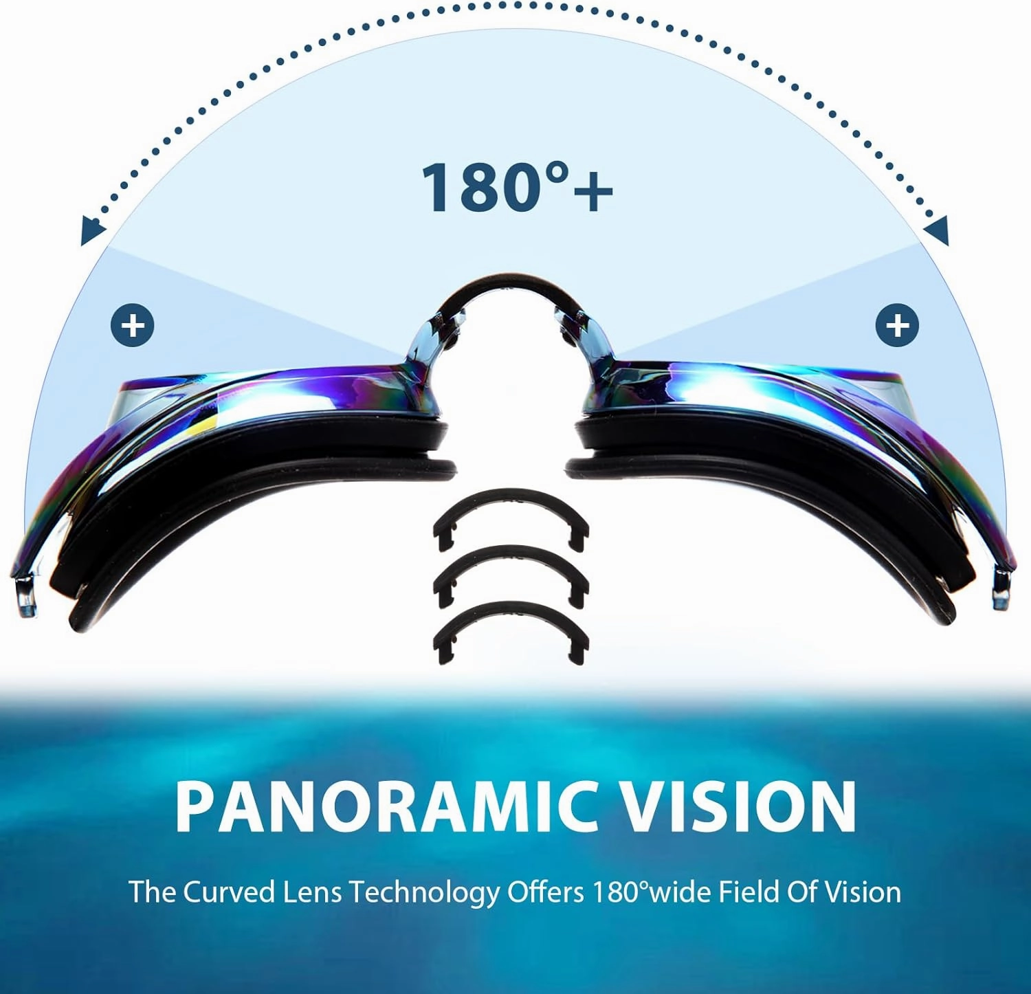 Landhoow 3 Pcs Adult Swimming Goggles for Men Women Anti UV Fog Race Mirrored Goggles with 6 Nose Bridge and 3 Bungee Straps