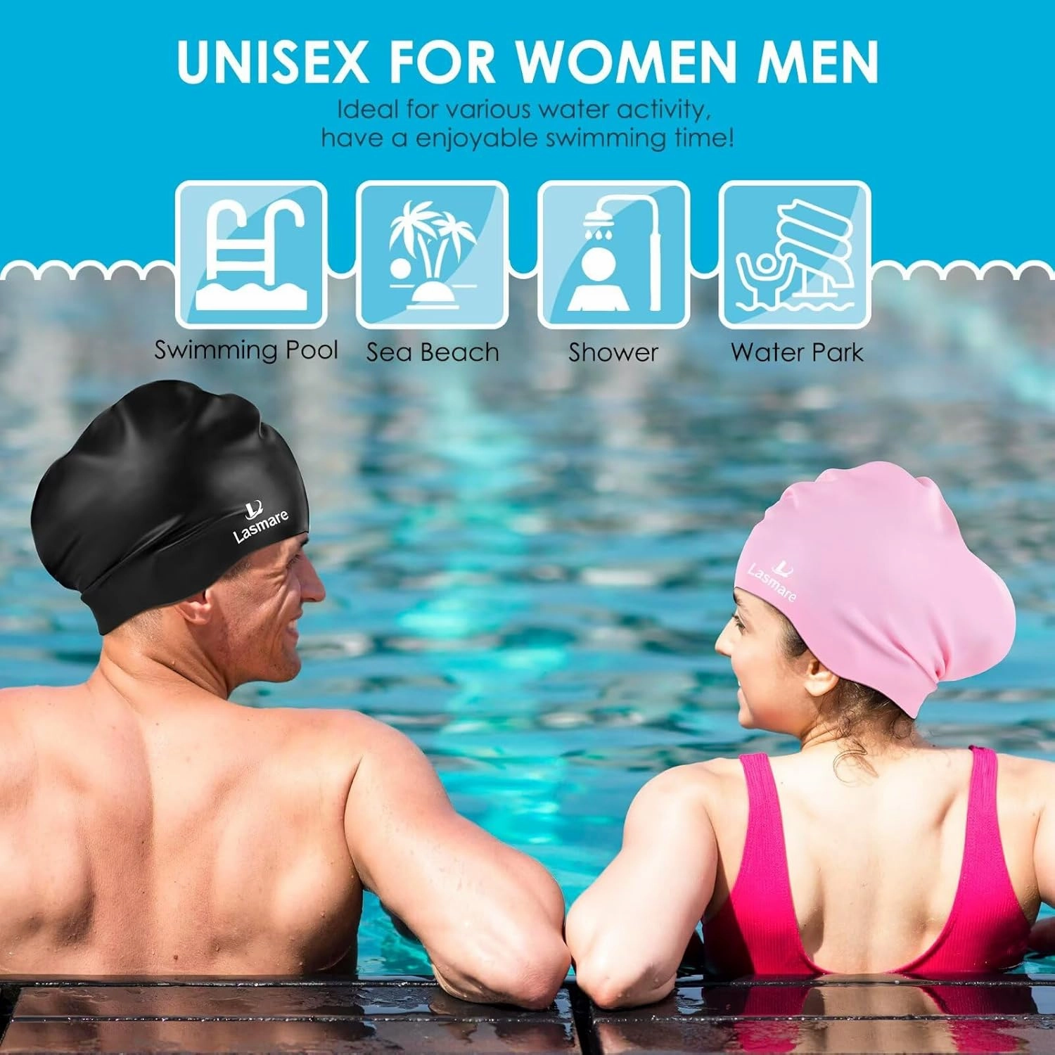 Large Long Hair Swim Cap with Extra Room for Women Men, Silicone Swimming Cap for Long Thick Hair with Ear Plugs Nose Clip Set, Adult Waterproof Swim Hats Bathing Caps to Keep Hair Dry
