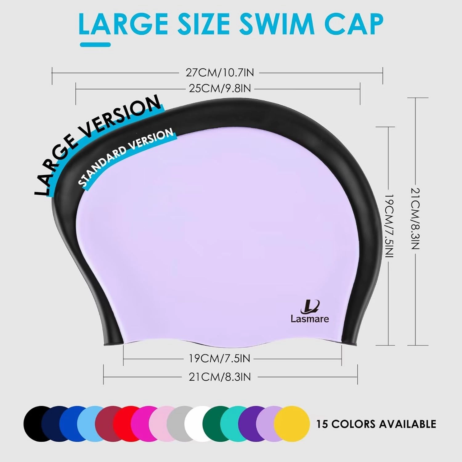 Large Long Hair Swim Cap with Extra Room for Women Men, Silicone Swimming Cap for Long Thick Hair with Ear Plugs Nose Clip Set, Adult Waterproof Swim Hats Bathing Caps to Keep Hair Dry