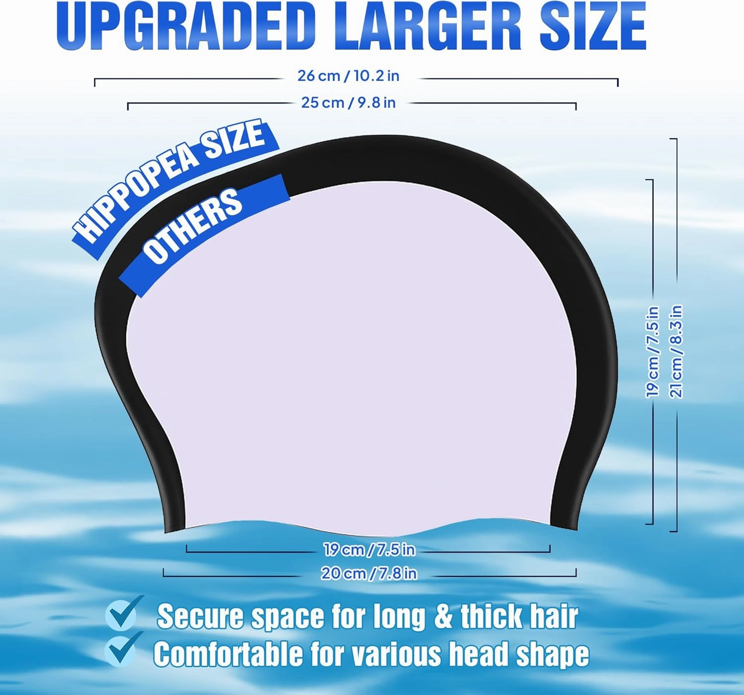 Large Swim Cap for Long Hair Women, Dreadlocks, Weaves, Hair Extensions, Braids, Curls & Afros - 3D Ergonomic Design Silicone Swim Cap Woman Kids Men Adults Boys Girls