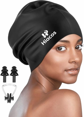 Large Swim Cap for Women Men Adults, Silicone Swimming Cap for Long Hair, Waterproof Swim Hats Bathing Caps to Keep Hair Dry