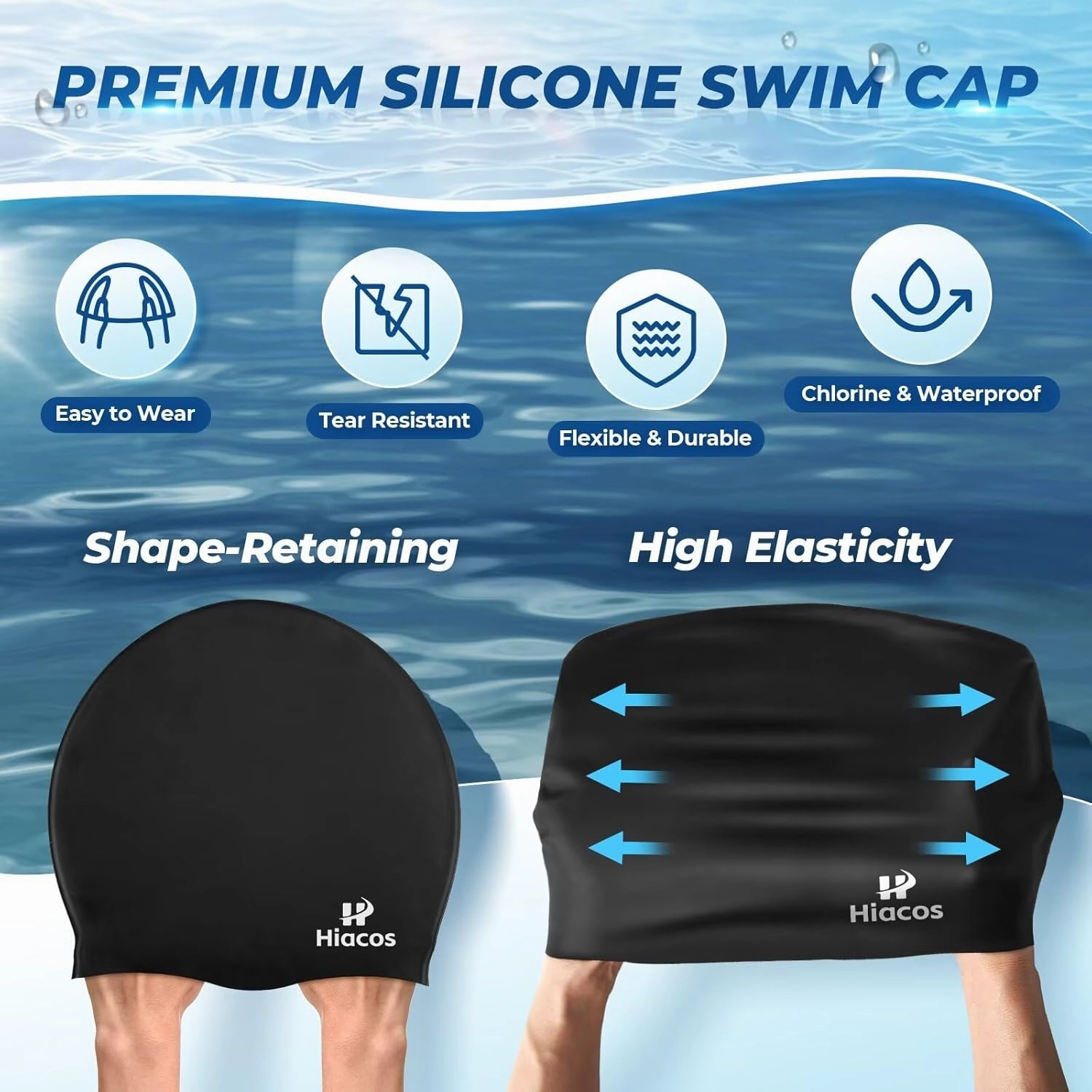 Large Swim Cap for Women Men Adults, Silicone Swimming Cap for Long Hair, Waterproof Swim Hats Bathing Caps to Keep Hair Dry