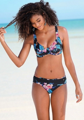 LASCANA Women's Print Mid Rise Bikini Bottom