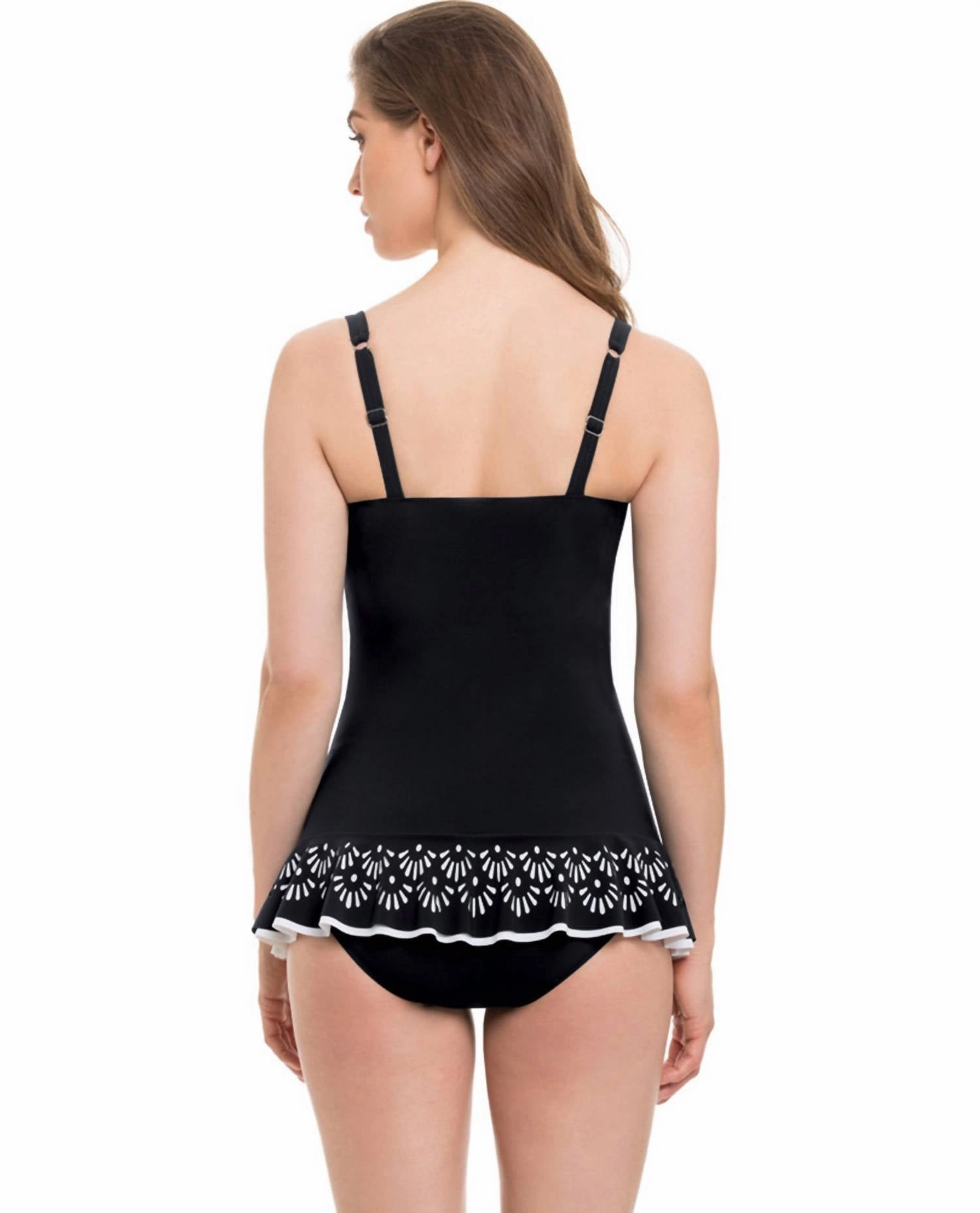 Laser Cut Underwire D-Cup Swimdress In Tutti Frutti Black