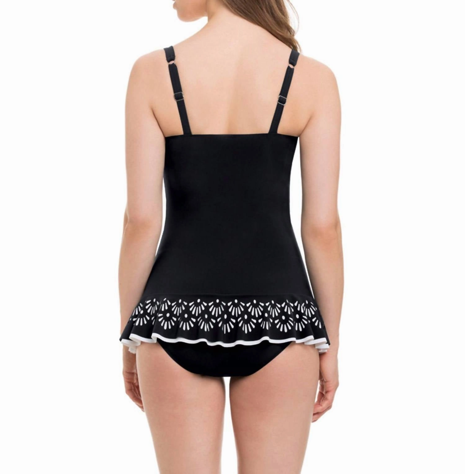 Laser Cut Underwire D-Cup Swimdress In Tutti Frutti Black
