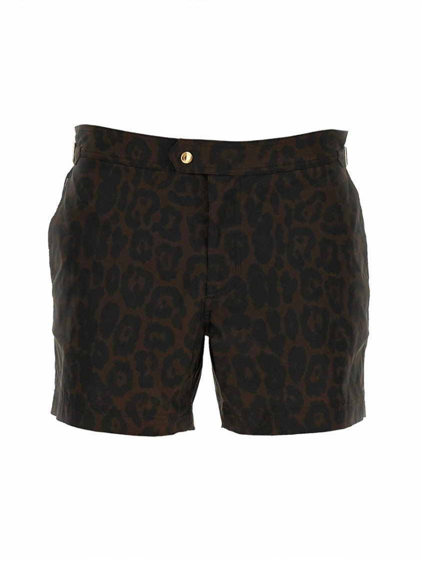 Leopard Print Tailored Swimsuit With Buckle Detail
