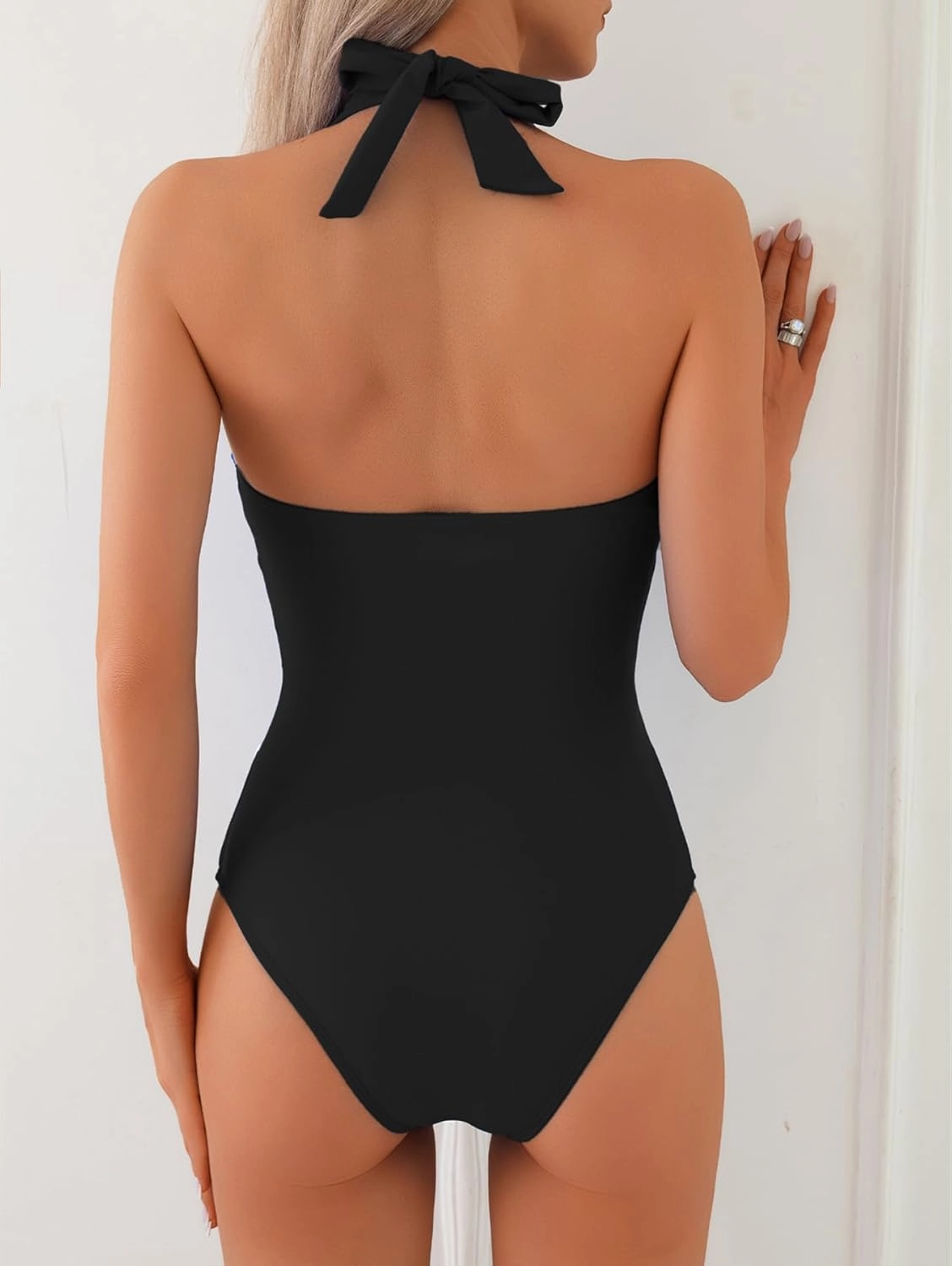 Leoparts Women's V Neck One Piece Swimsuits Halter Color Block Sunflower Side Cutout Slimming Bathing Suit Swimwear