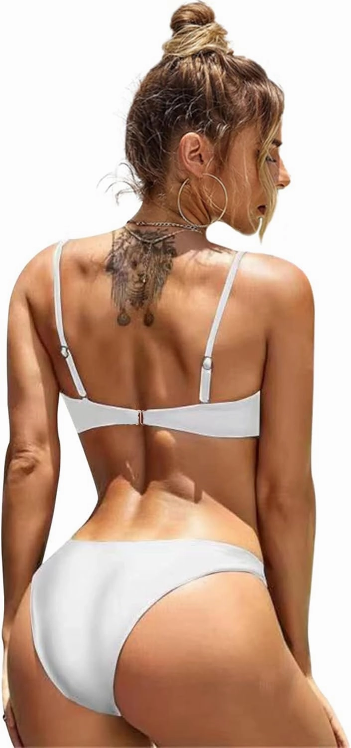 Lilosy Sexy Cute Underwire Cutout Halter Bikini Swimsuit Set Women Criss Cross Bathing Suit 2 Piece