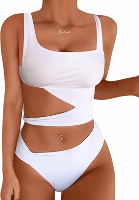 Lilosy Sexy Knotted Ruched High Cut Leg One Piece Swimsuit