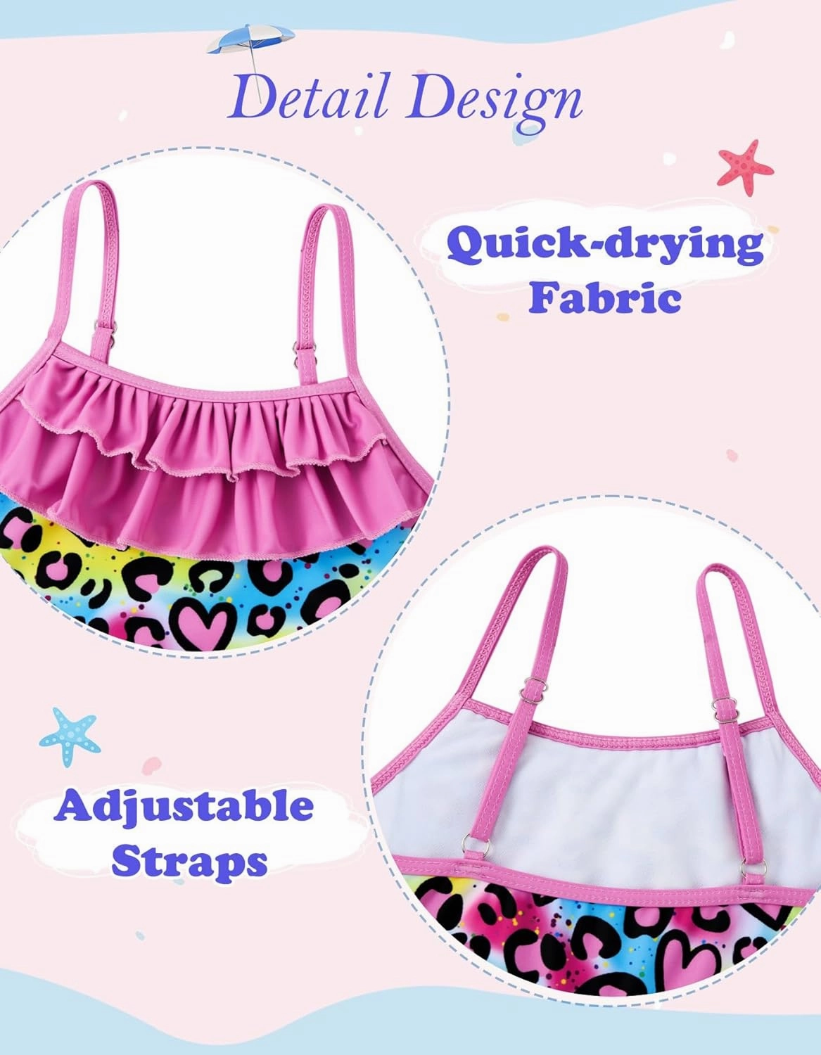 Little Girls Two Piece Mermaid Bikini Set Ruffle Adjustable Summer Beach Bathing Swimsuit 3-7 Years for Kids
