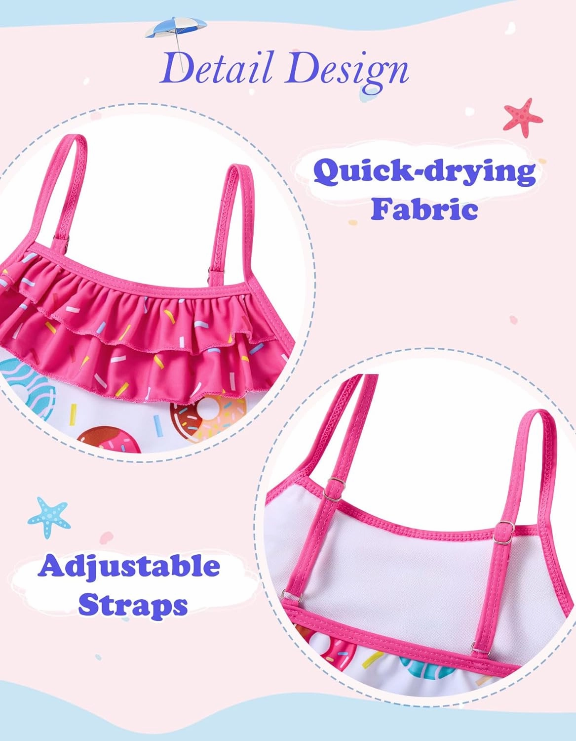 Little Girls Two Piece Mermaid Bikini Set Ruffle Adjustable Summer Beach Bathing Swimsuit 3-7 Years for Kids