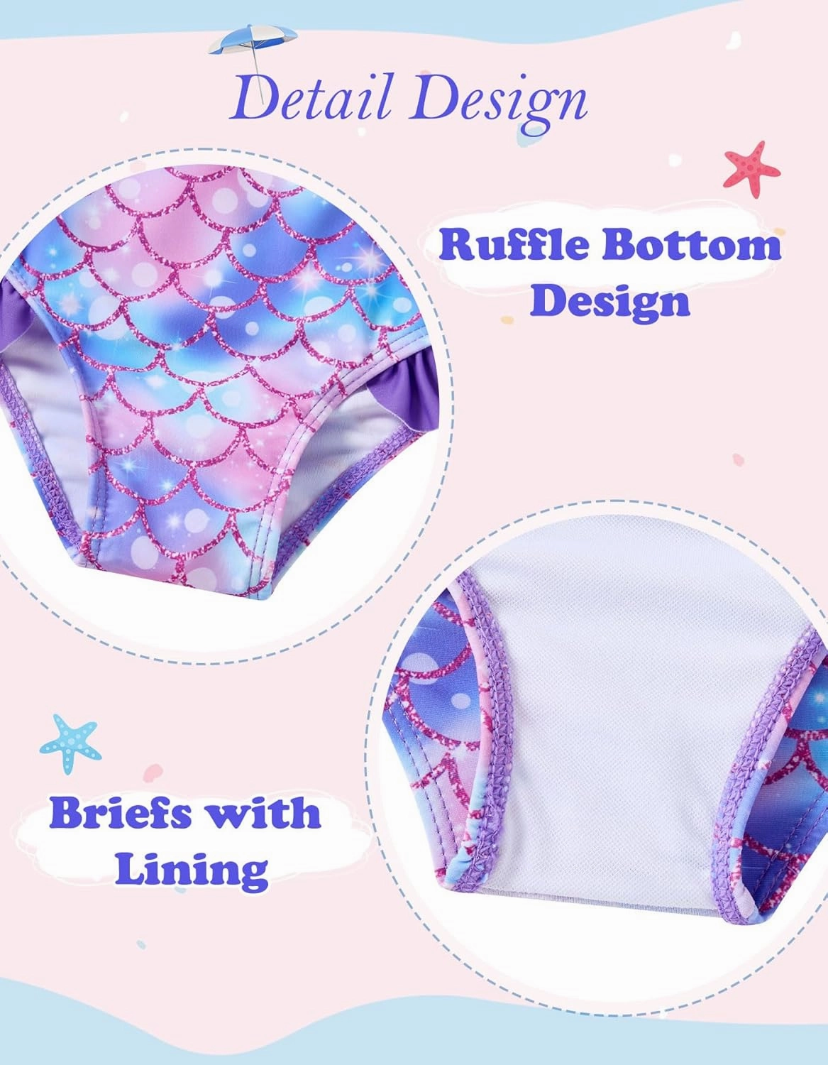 Little Girls Two Piece Mermaid Bikini Set Ruffle Adjustable Summer Beach Bathing Swimsuit 3-7 Years for Kids