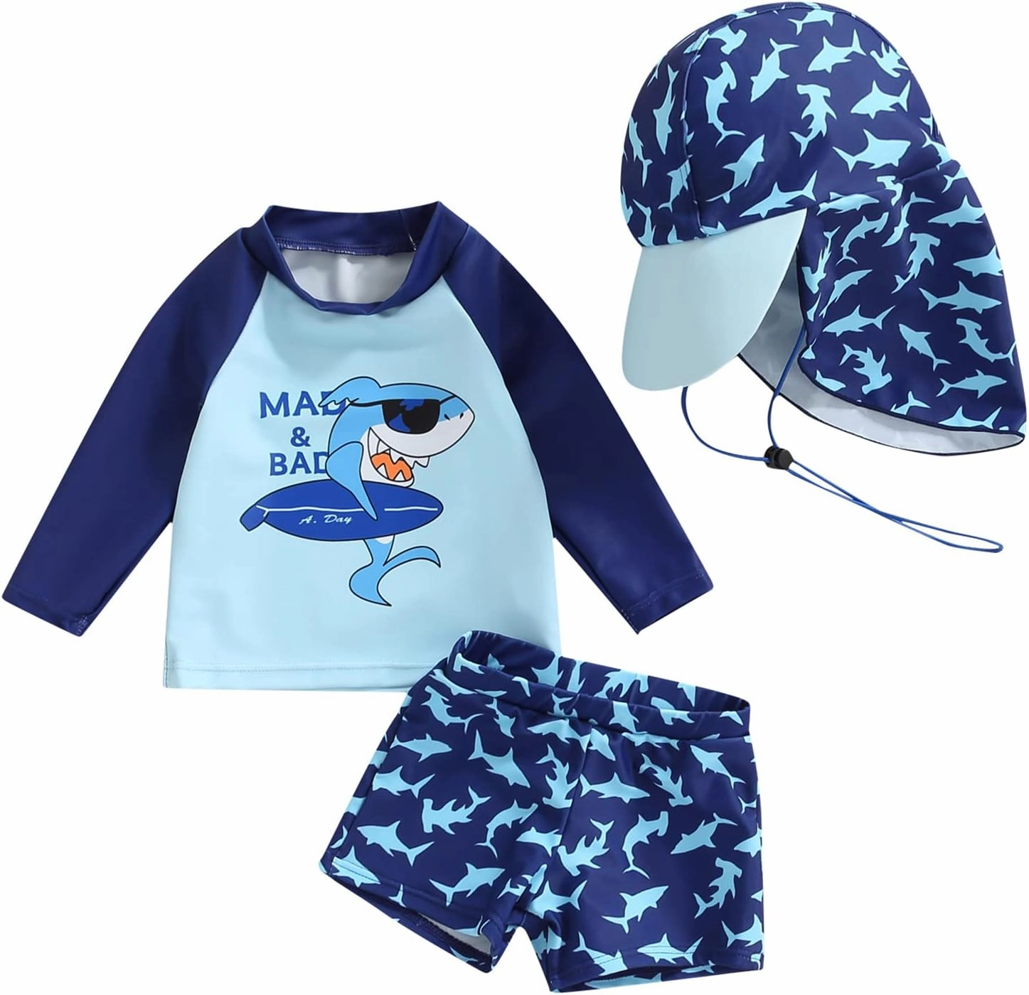 Little Kids Swimsuit Boys Girls Cute Cartoon Long Sleeve Tankini Bathing Suit Summer Beach Hawaii Swim Set