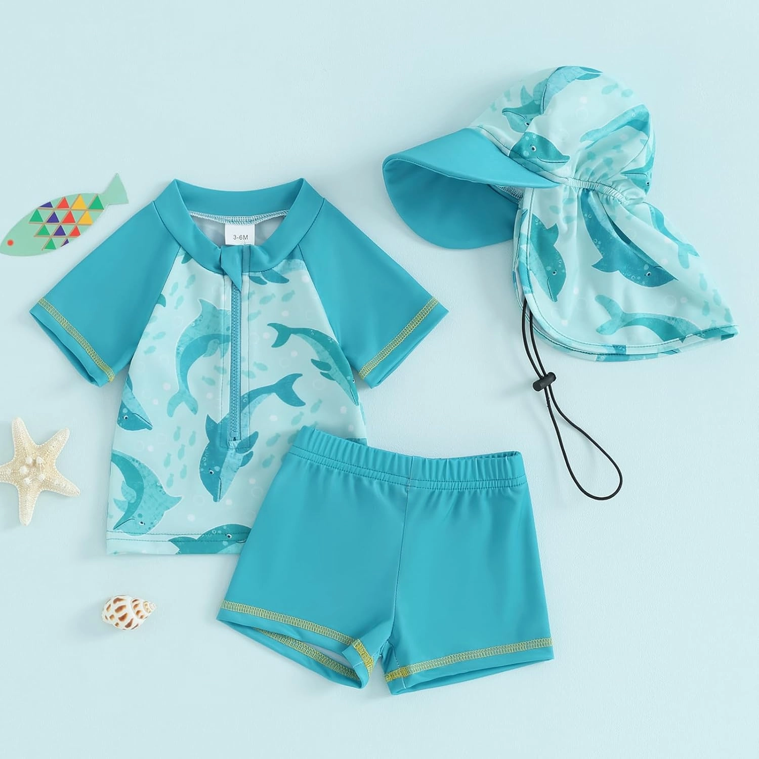 Little Kids Swimsuit Boys Girls Cute Cartoon Long Sleeve Tankini Bathing Suit Summer Beach Hawaii Swim Set