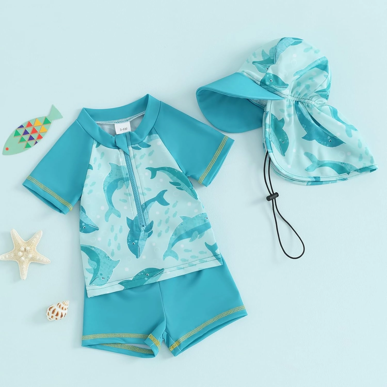 Little Kids Swimsuit Boys Girls Cute Cartoon Long Sleeve Tankini Bathing Suit Summer Beach Hawaii Swim Set