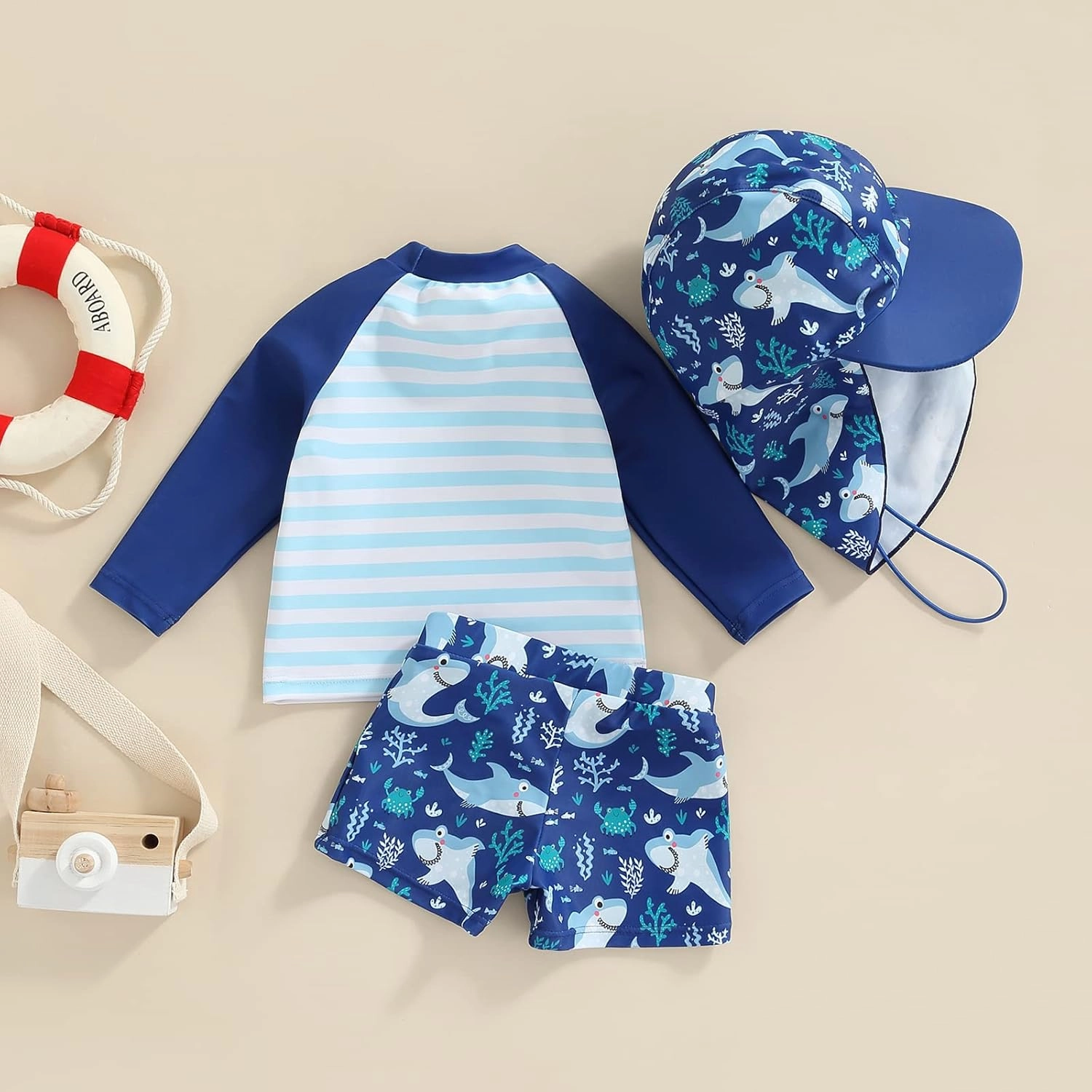 Little Kids Swimsuit Boys Girls Cute Cartoon Long Sleeve Tankini Bathing Suit Summer Beach Hawaii Swim Set