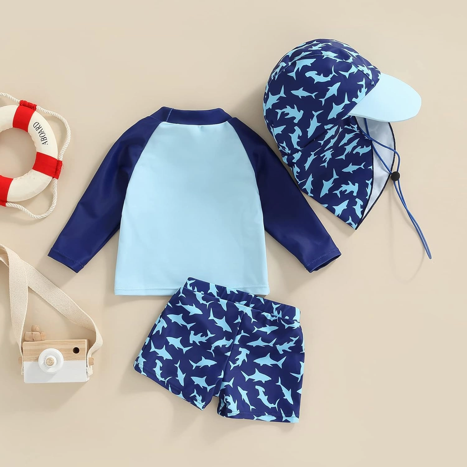 Little Kids Swimsuit Boys Girls Cute Cartoon Long Sleeve Tankini Bathing Suit Summer Beach Hawaii Swim Set