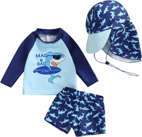 Little Kids Swimsuit Boys Girls Cute Cartoon Long Sleeve Tankini Bathing Suit Summer Beach Hawaii Swim Set