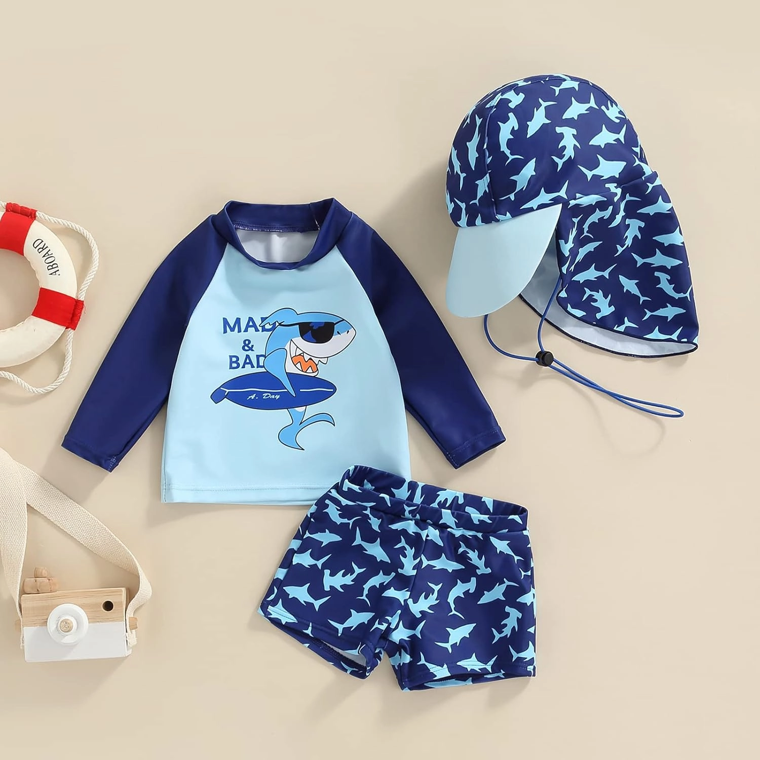 Little Kids Swimsuit Boys Girls Cute Cartoon Long Sleeve Tankini Bathing Suit Summer Beach Hawaii Swim Set