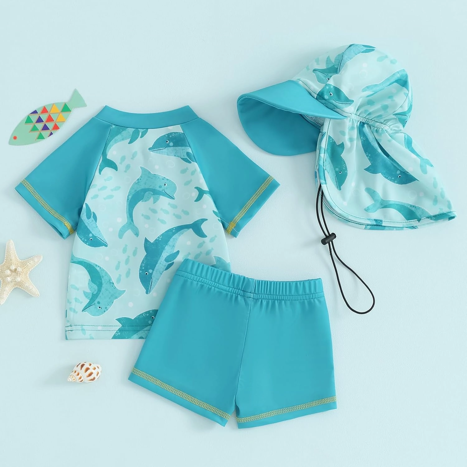 Little Kids Swimsuit Boys Girls Cute Cartoon Long Sleeve Tankini Bathing Suit Summer Beach Hawaii Swim Set