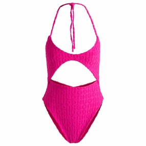 Logo-pattern cutout swimsuit in toweling jersey