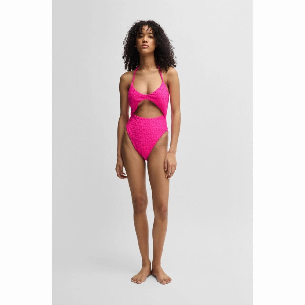 Logo-pattern cutout swimsuit in toweling jersey