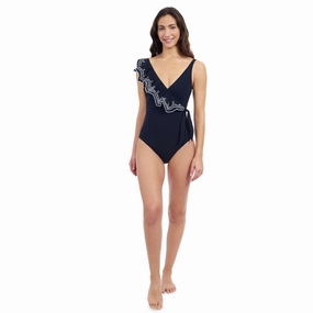 Lola V-neck Asymmetrical Laser Ruffle One-piece