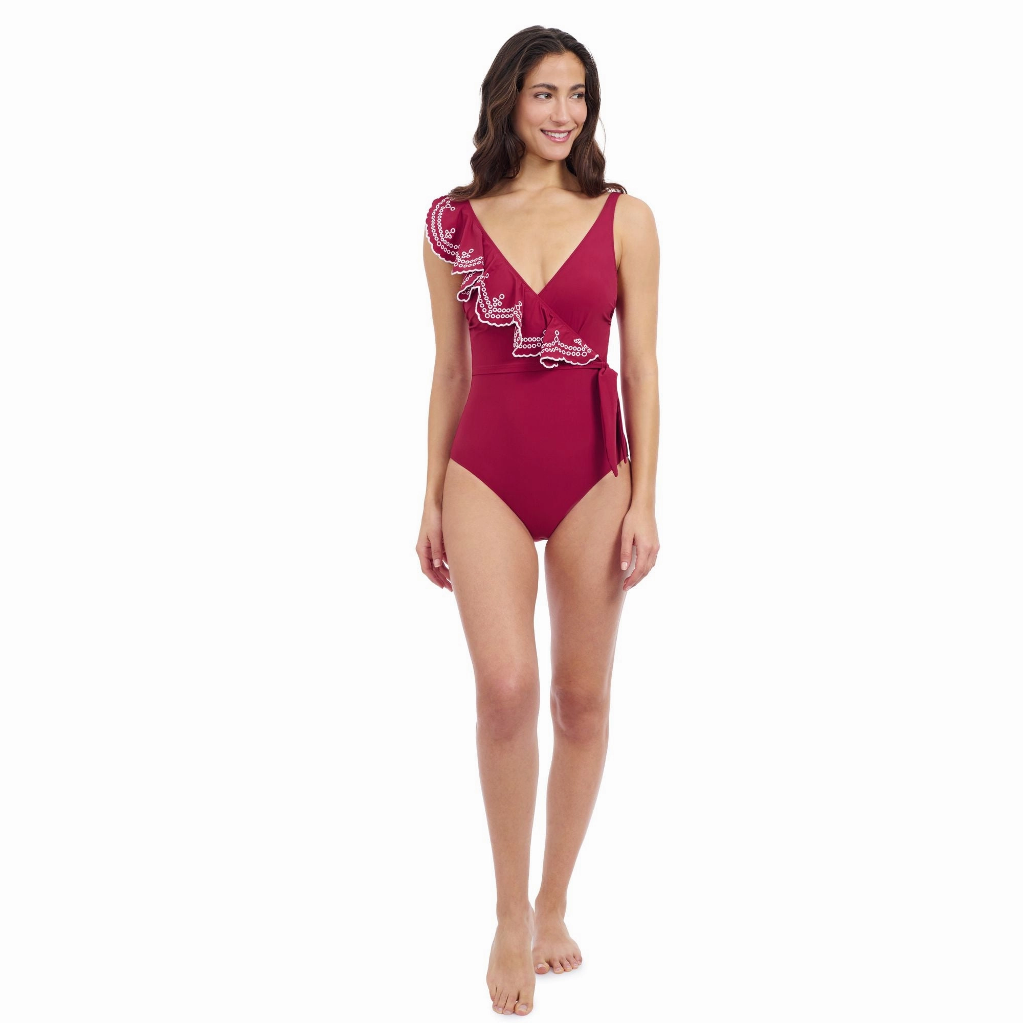 Lola V-neck Asymmetrical Laser Ruffle One-piece