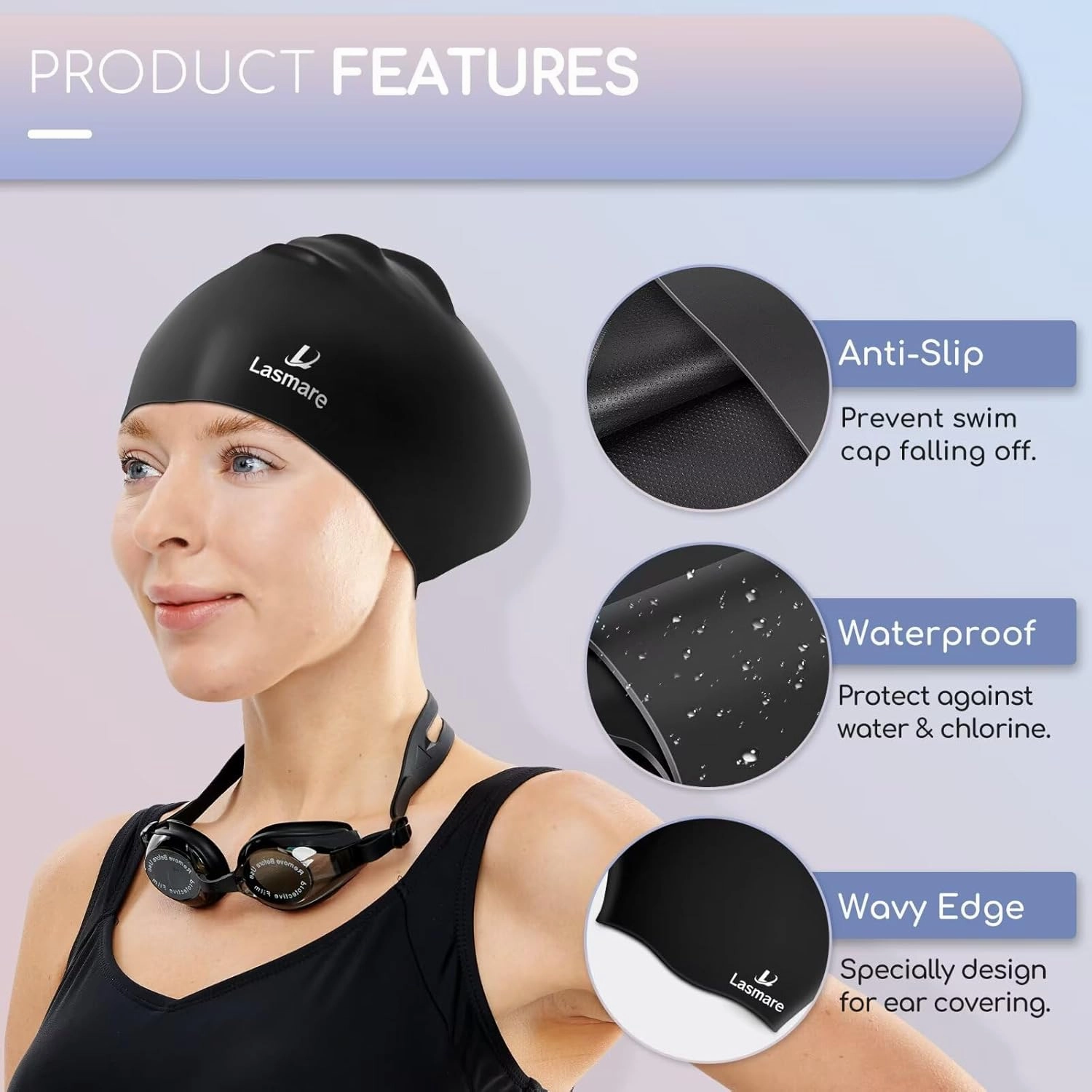 Long Hair Swim Cap for Women 2 Pack, Silicone Swimming Caps for Unisex Adult Women Men with Ear Plugs & Nose Clip Set, Waterproof Adult Swim Hats Bathing Caps to Keep Hair Dry