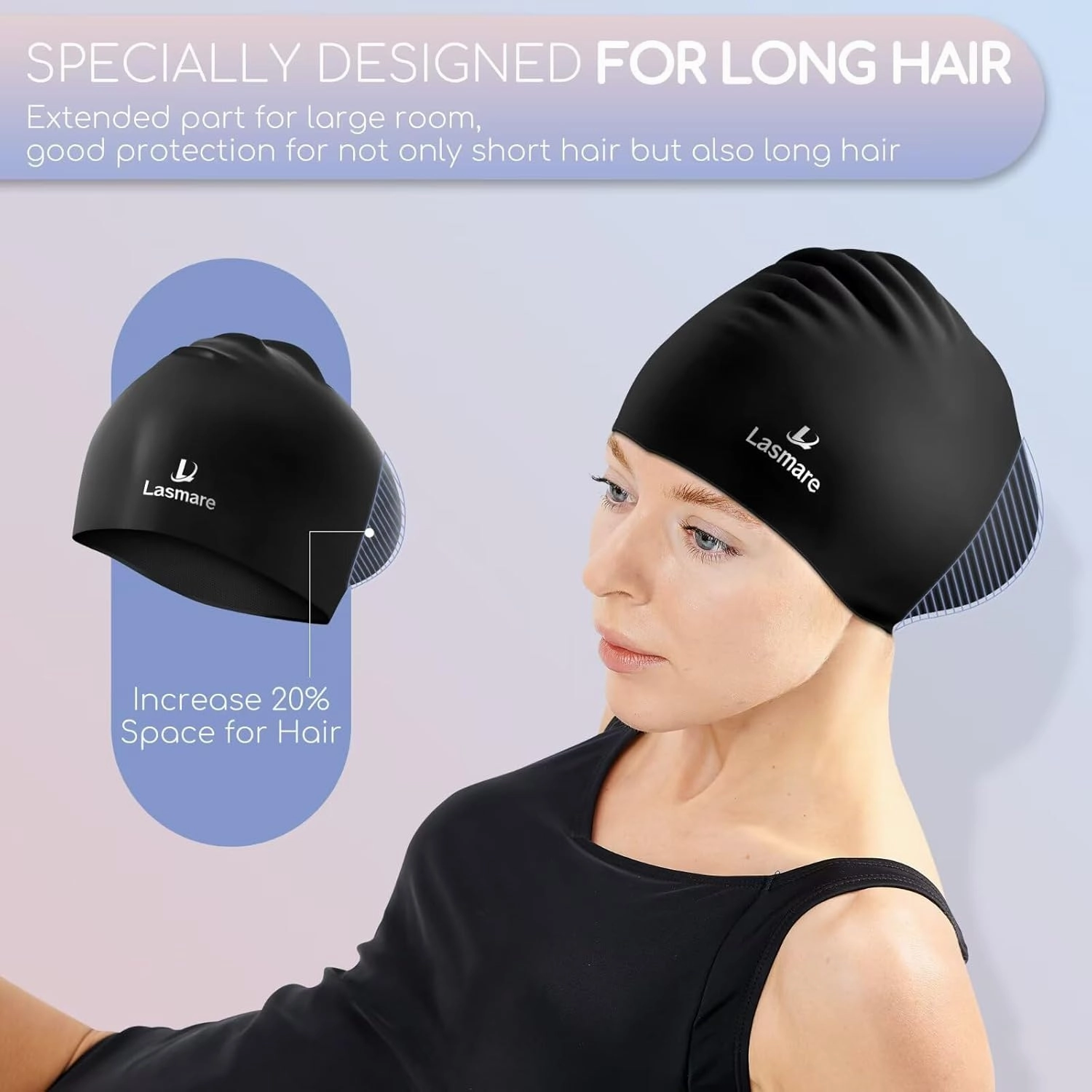 Long Hair Swim Cap for Women 2 Pack, Silicone Swimming Caps for Unisex Adult Women Men with Ear Plugs & Nose Clip Set, Waterproof Adult Swim Hats Bathing Caps to Keep Hair Dry