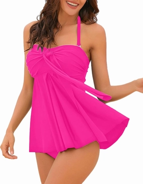 LookbookStore Women's Halter Bandeau Self-Tied Tankini Set Two Pieces Swimsuits