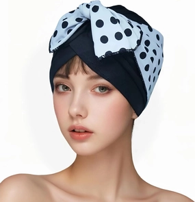 LUCKIEST MAP Swim Caps Women Adult Retro Polka Dot Bowknot Swim Cap for Long and Short Hair Protection,Contouring of The Face, for Swimming Pool/Beach/spa resorts/Watervollyball/Spa/Water Park, black