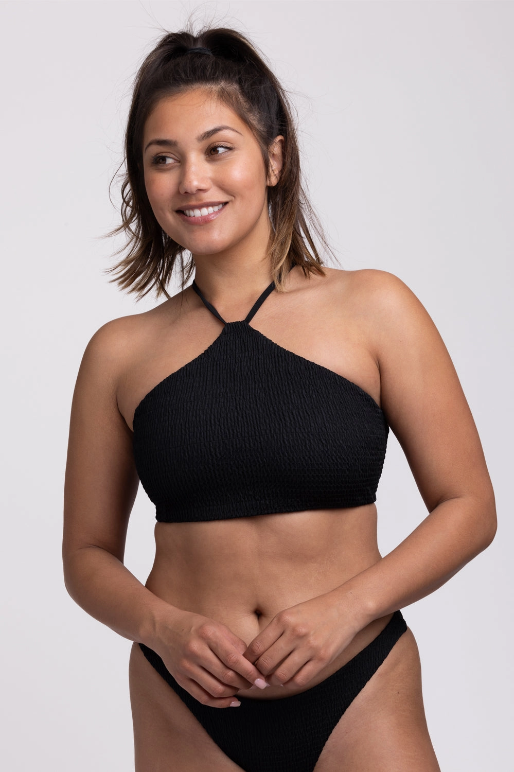 Luna Smocked Bikini Top - Black