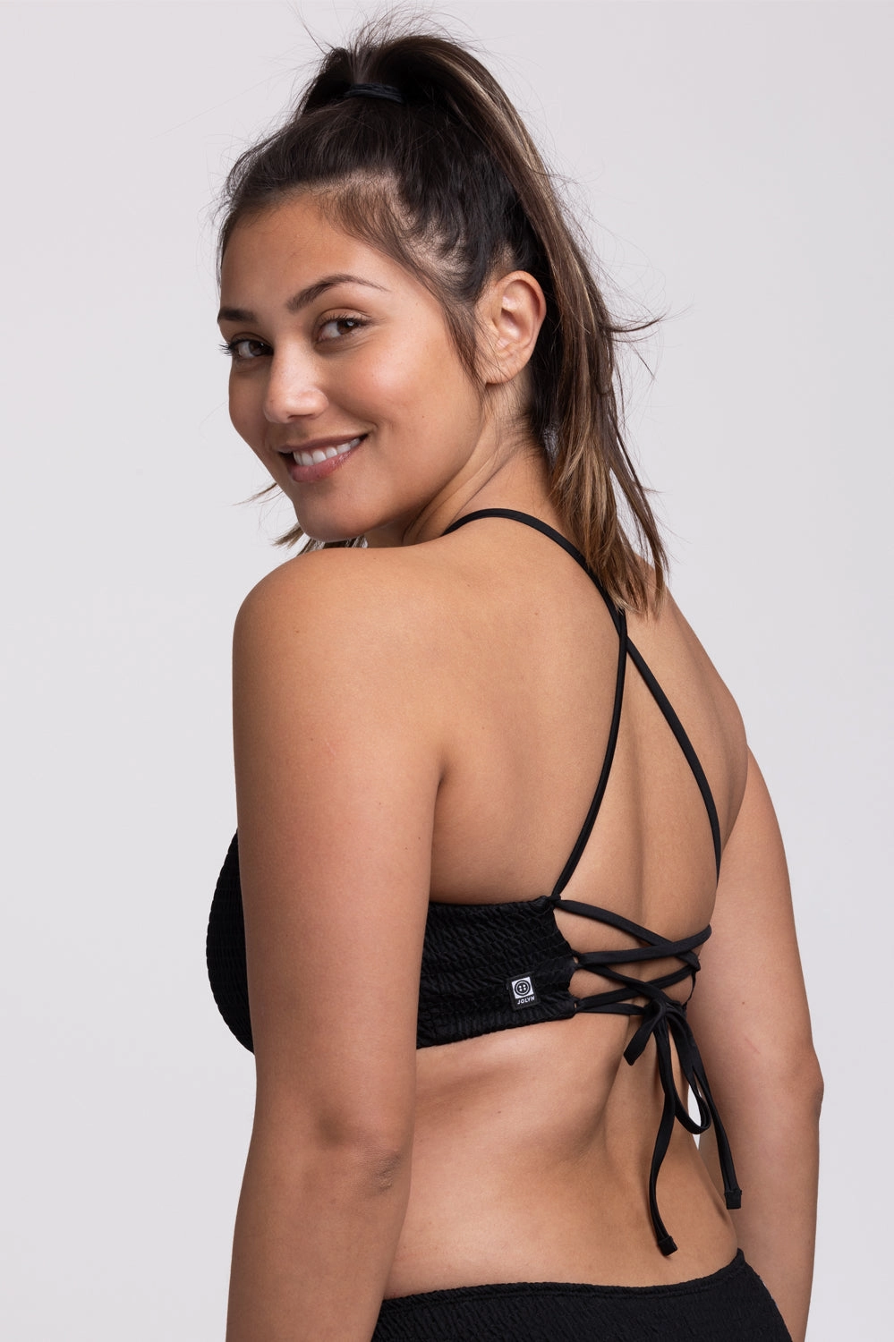 Luna Smocked Bikini Top - Black