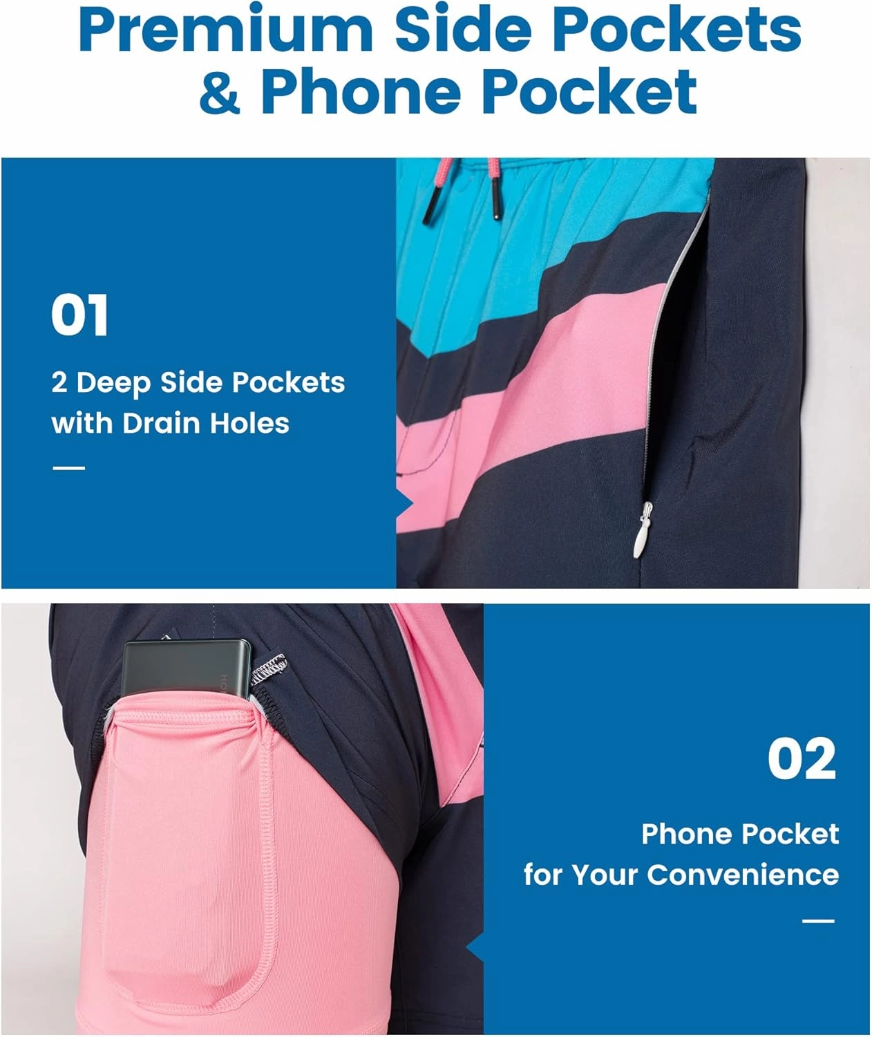 maamgic 5inch Mens Swim Trunks with Compression Liner 2-in-1 Swimming Shorts Stretch Quick Dry with Zipper Pockets
