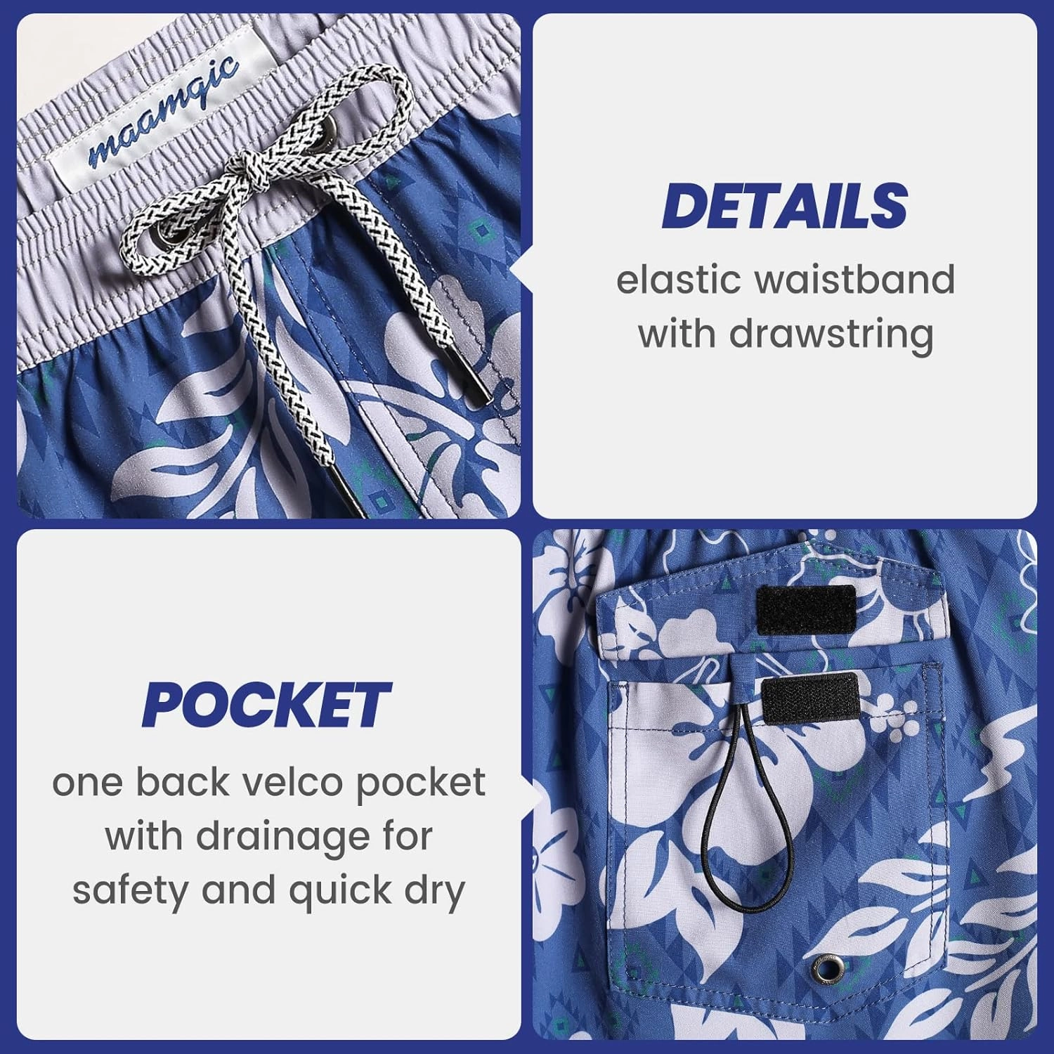 maamgic Mens Swim Trunks Retro Swim Shorts 4 Way Stretch with Mesh Vintage 80s 90s Quick Dry Swimsuits Board Shorts
