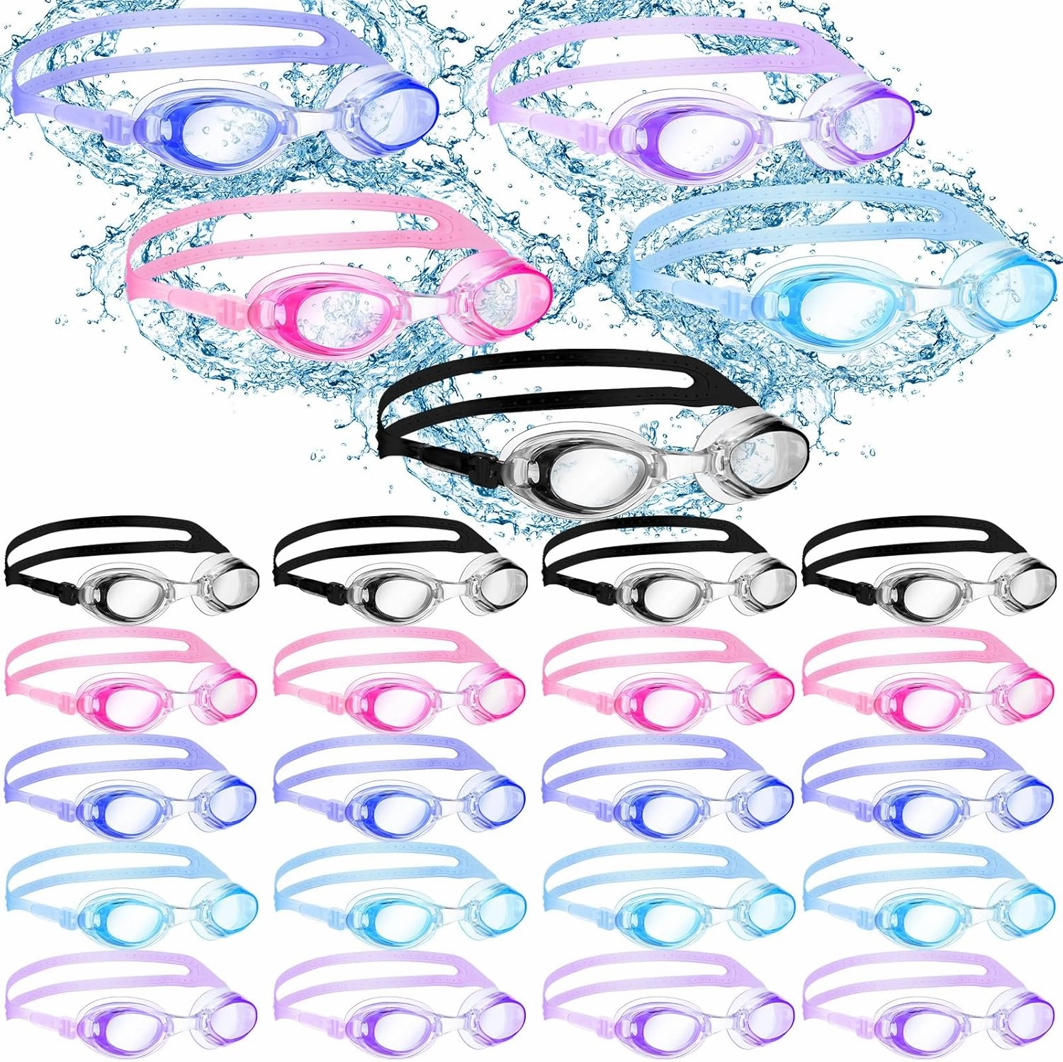 Macarrie 30 Pack Swim Goggles Bulk No Leaking Swimming Goggles with Ear Plugs and Nose Clip for Adult Men Women Youth