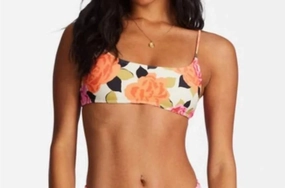 Magic Gardens Skinny Mini Crop Bikini Top In Antique White