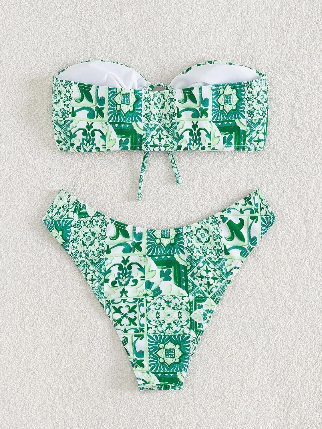 MakeMeChic Women's 2 Piece Bandeau Swimsuit Boho Ring Strapless High Cut Bikini Sets Bathing Suit