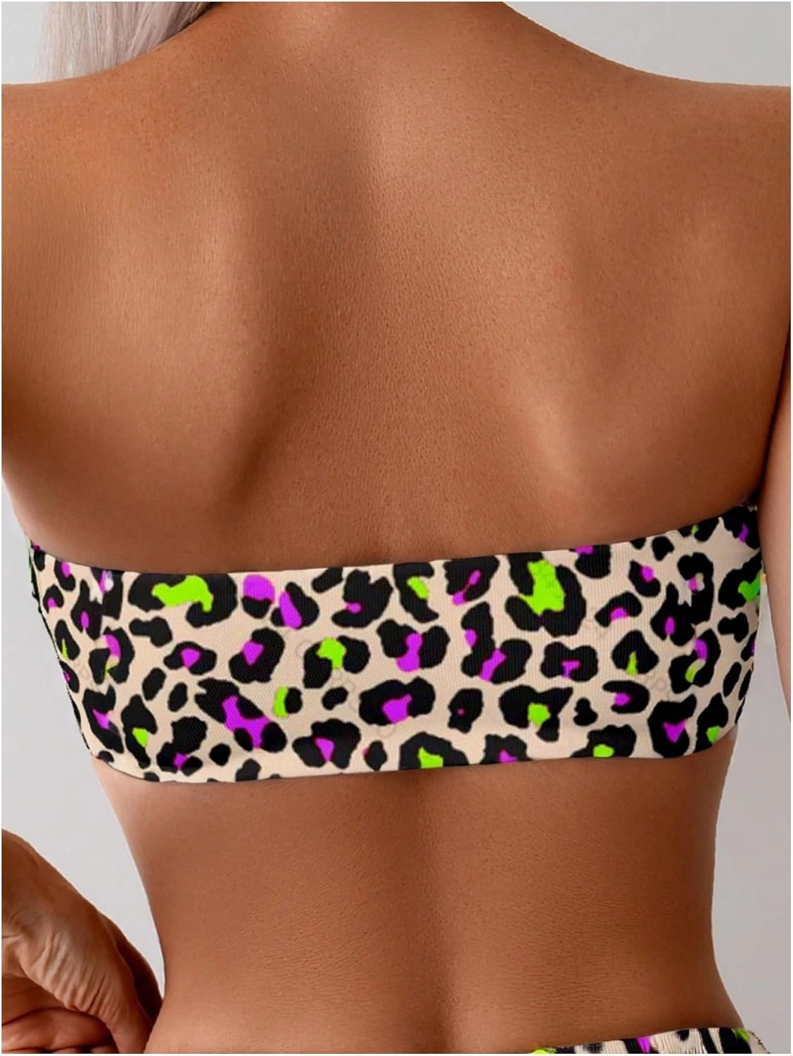 MakeMeChic Women's 2 Piece Bikini Sets Leopard Print Bandeau Wireless Bathing Suit High Waist Strapless Swimsuit