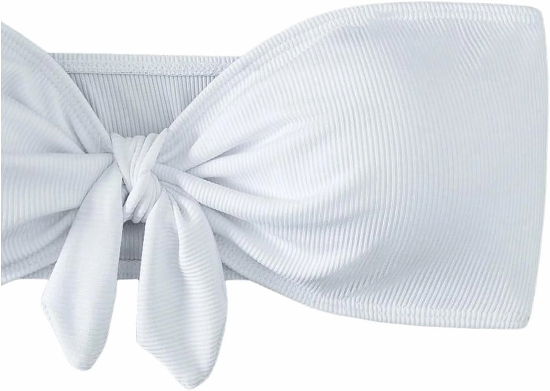 MakeMeChic Women's Bandeau Bikini Top Knot Front Strapless Swimsuit Bathing Tops