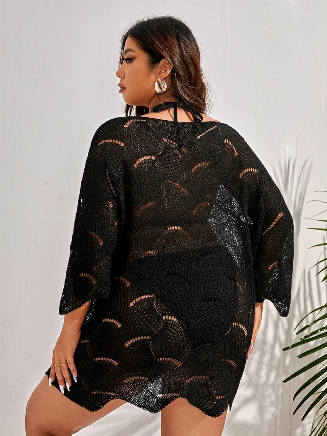 MakeMeChic Women's Plus Size Swimsuit Crochet Cover Up Bathing Suit Beach Dress