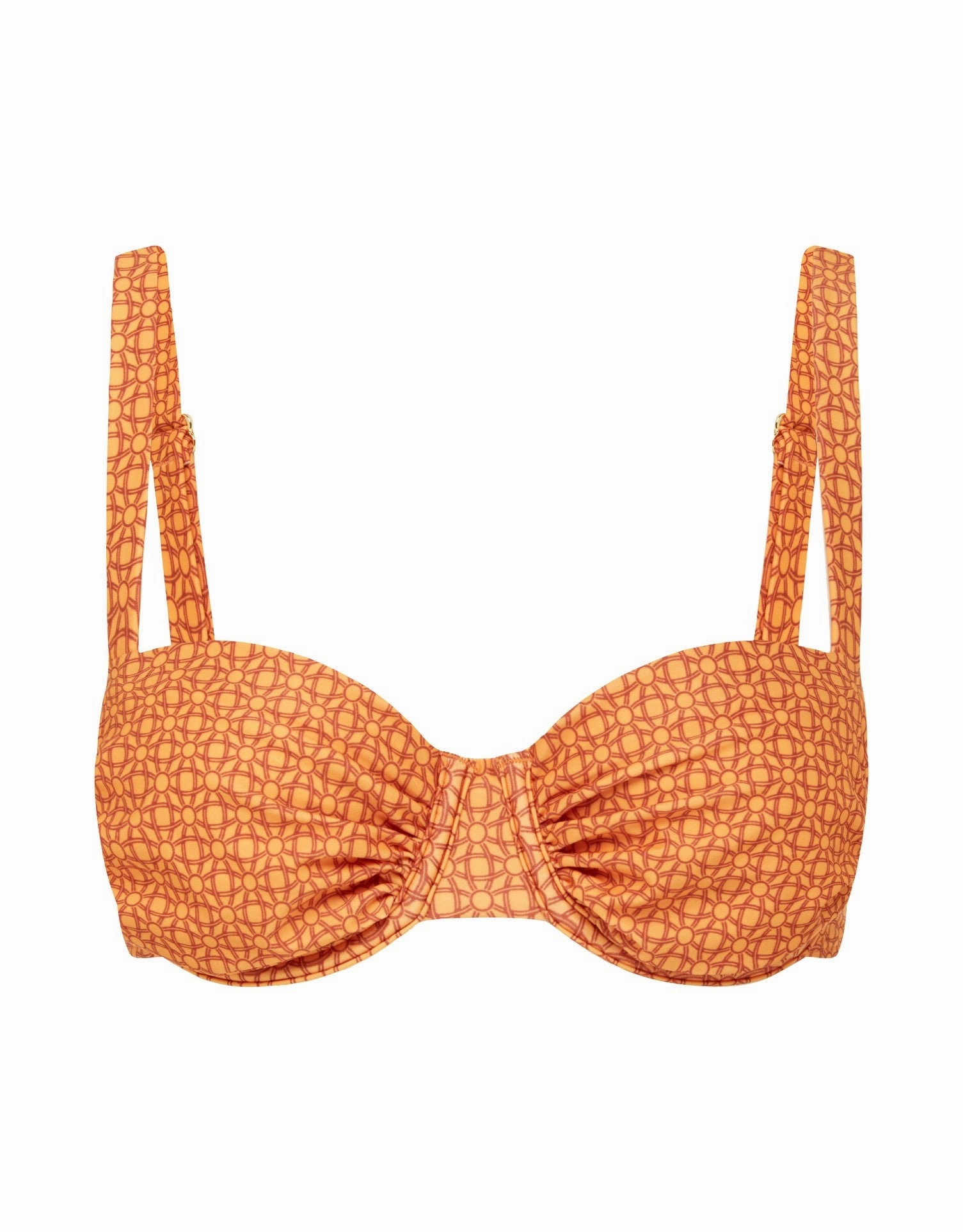 Marigold Ruched Holiday Balconette Underwire Bikini Top, Removable Padding