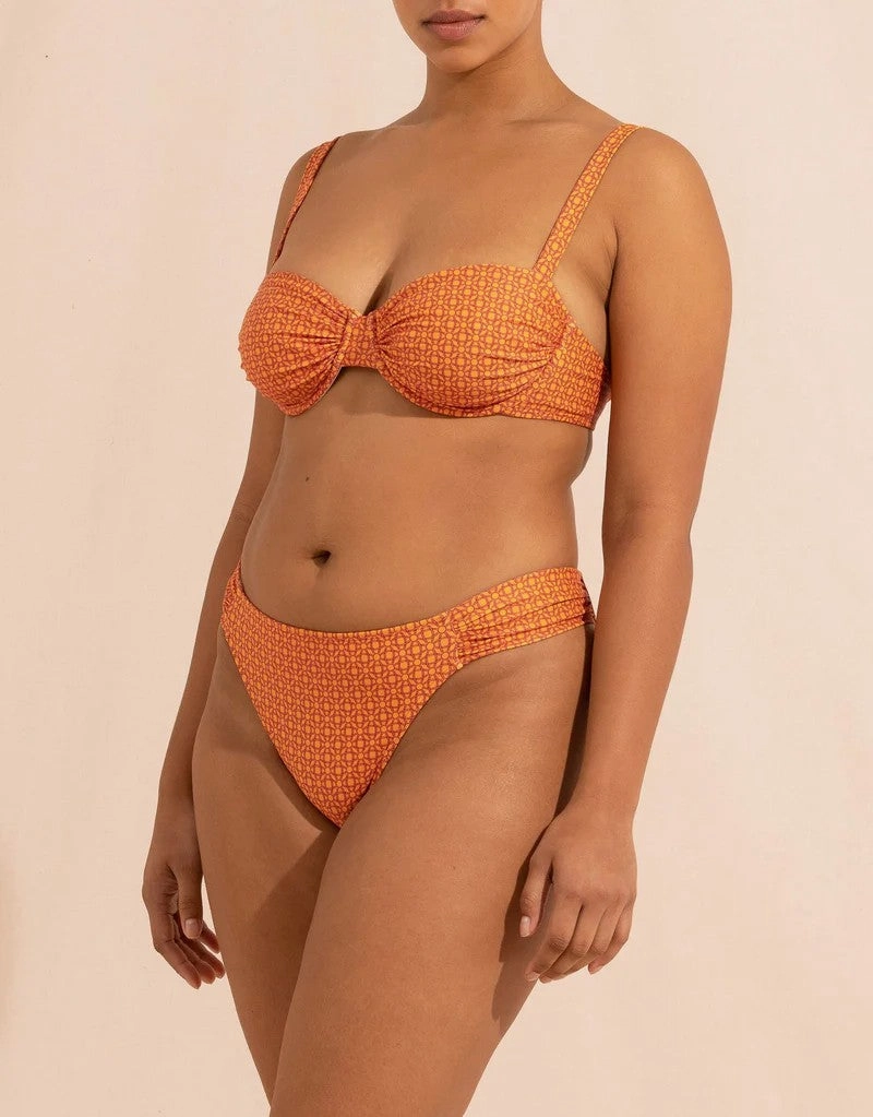 Marigold Ruched Holiday Balconette Underwire Bikini Top, Removable Padding